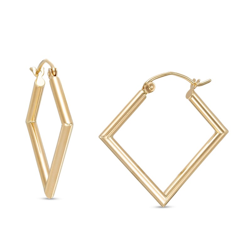 Hollow 28mm Square Hoop Earrings in 10K Gold