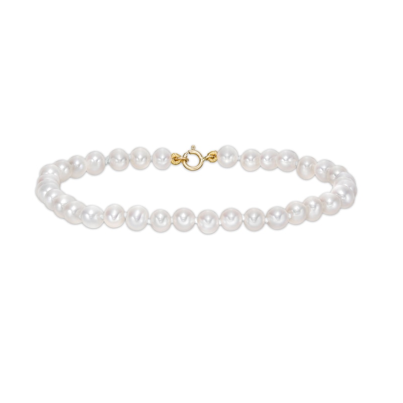 Main Image 1 of 4.5-5mm Freshwater Cultured Pearl Strand Bracelet with 10K Gold Clasp