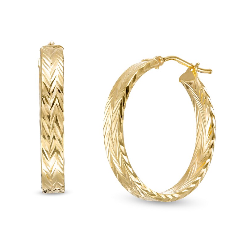 Main Image 1 of Made in Italy Hollow 20mm Diamond-Cut Herringbone Hoop Earrings in 10K Gold
