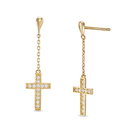Cubic Zirconia Cross Chain Dangle Drop Earrings in 10K Gold