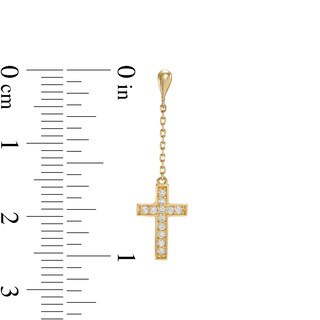 Cubic Zirconia Cross Chain Dangle Drop Earrings in 10K Gold