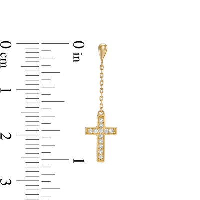 Cubic Zirconia Cross Chain Dangle Drop Earrings in 10K Gold