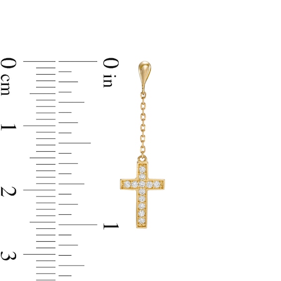 Cubic Zirconia Cross Chain Dangle Drop Earrings in 10K Gold