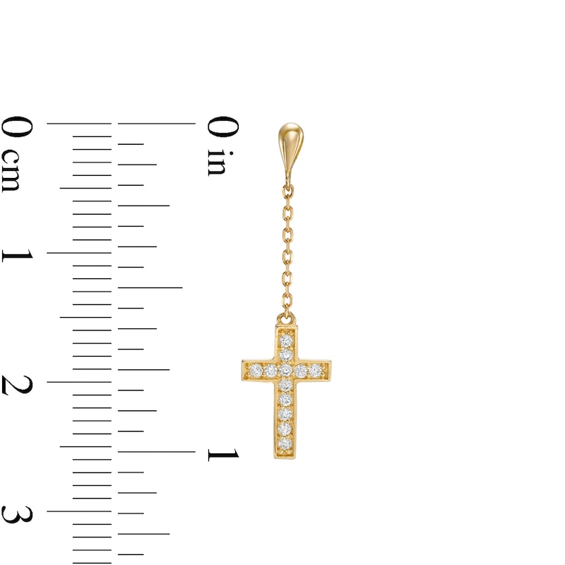 Cubic Zirconia Cross Chain Dangle Drop Earrings in 10K Gold
