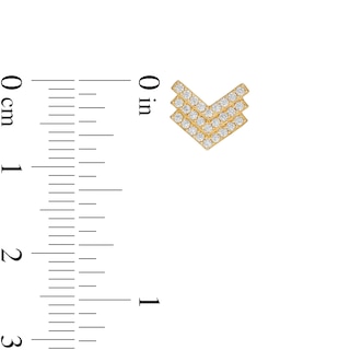 Cubic Zirconia Triple Row Chevron Stud Earrings in 10K Gold