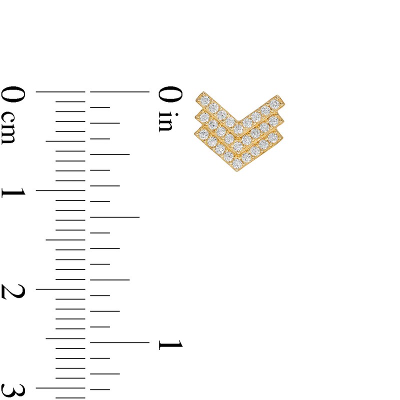 Main Image 2 of Cubic Zirconia Triple Row Chevron Stud Earrings in 10K Gold