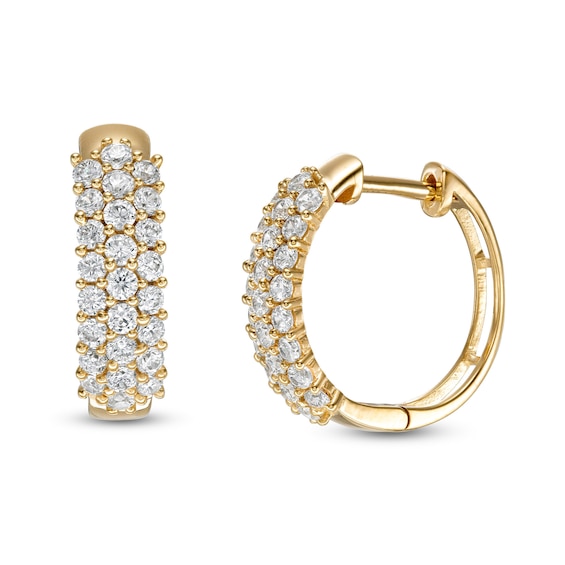 Cubic Zirconia Triple Row Hoop Earrings in 10K Semi-Solid Gold