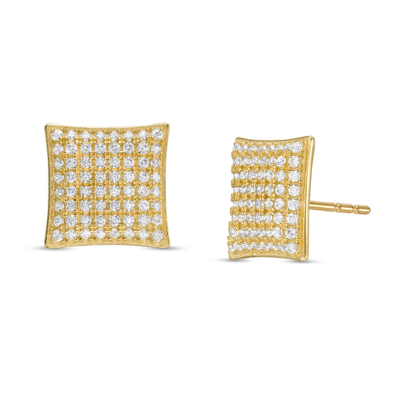 Cubic Zirconia Square Stud Earrings in 10K Gold