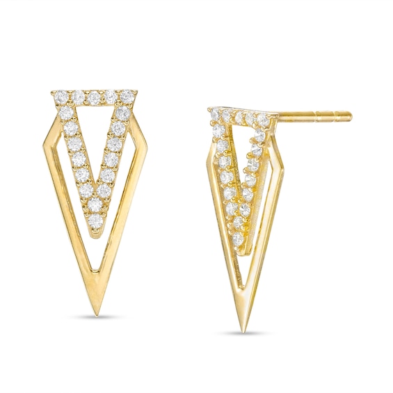 Cubic Zirconia Triangle Drop Earrings in 10K Gold