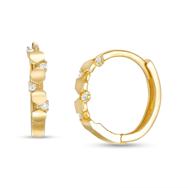 Main Image 1 of Cubic Zirconia 10mm Honeycomb Zig-Zag Huggie Hoop Earrings in 10K Gold
