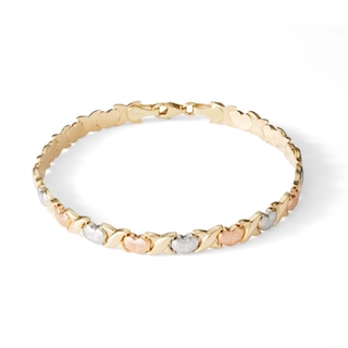 Diamond-Cut Hearts Stampato Bracelet in 10K Hollow Tri-Tone Gold - 7.25"
