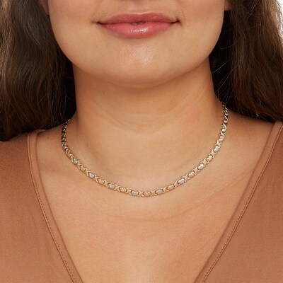 Diamond-Cut Hearts Stampato Necklace in 10K Hollow Tri-Tone Gold - 17"