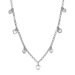 Made in Italy Cubic Zirconia Hearts Station Necklace in Sterling Silver