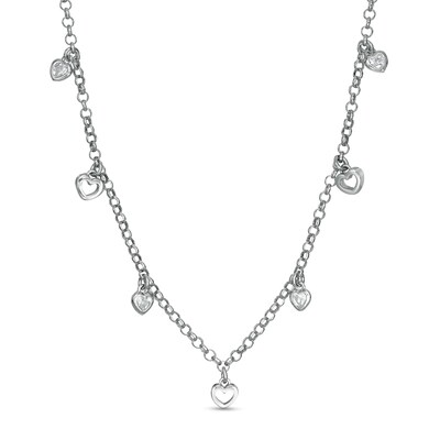 Made in Italy Cubic Zirconia Hearts Station Necklace in Sterling Silver