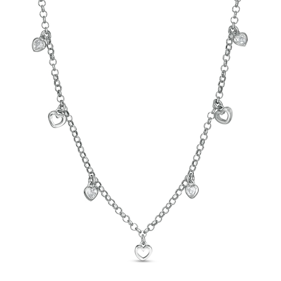 Made in Italy Cubic Zirconia Hearts Station Necklace in Sterling Silver