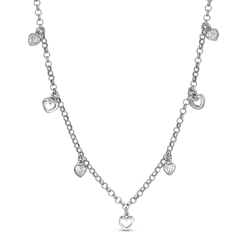 Made in Italy Cubic Zirconia Hearts Station Necklace in Sterling Silver