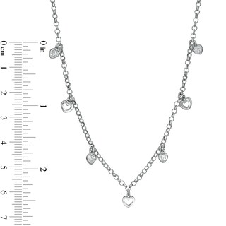 Made in Italy Cubic Zirconia Hearts Station Necklace in Sterling Silver