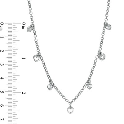 Made in Italy Cubic Zirconia Hearts Station Necklace in Sterling Silver