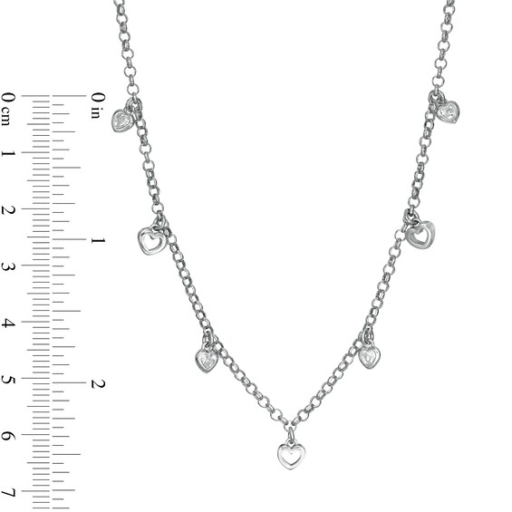 Made in Italy Cubic Zirconia Hearts Station Necklace in Sterling Silver