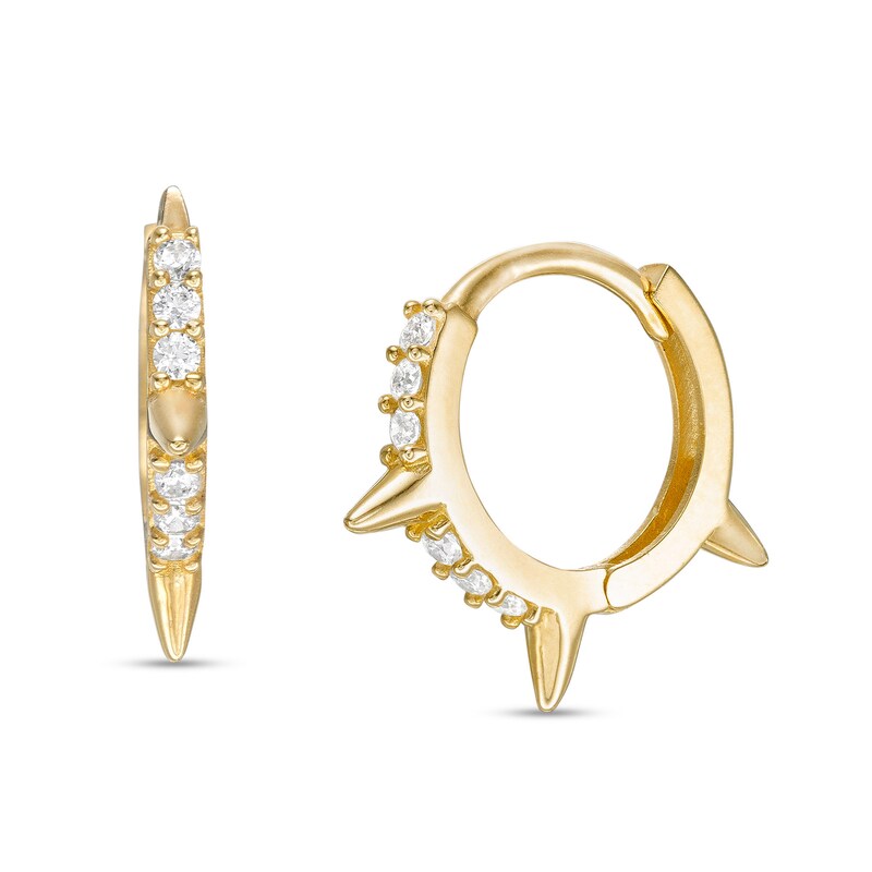 Cubic Zirconia Spike 11mm Huggie Hoop Earrings in 10K Gold