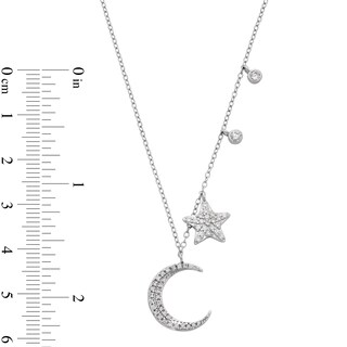 Sterling Silver CZ Crescent Moon and Star Pendant - 18"