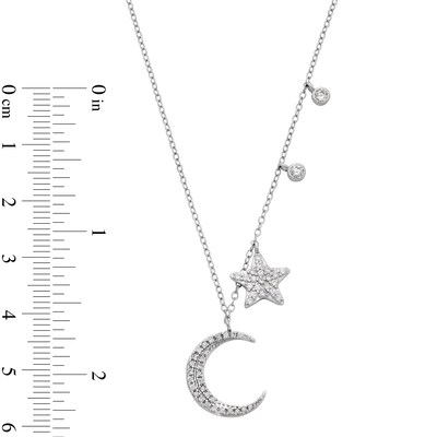 Sterling Silver CZ Crescent Moon and Star Pendant - 18"