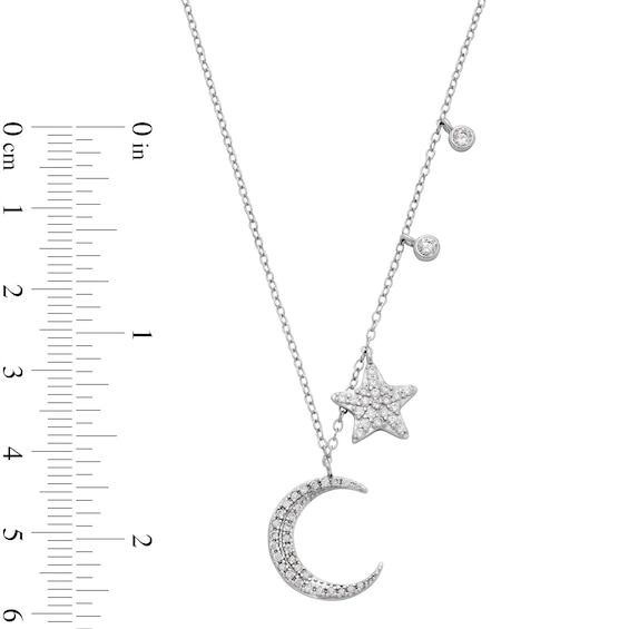 Sterling Silver CZ Crescent Moon and Star Pendant - 18"