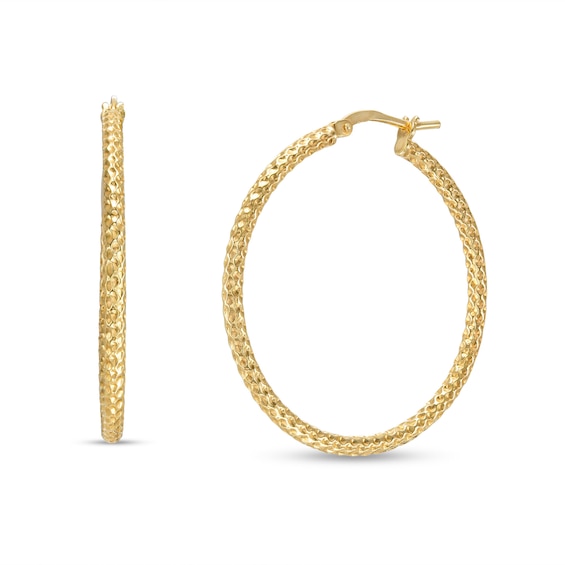 Made in Italy Hollow 30mm Textured Hoop Earrings in 10K Gold