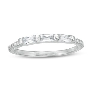 Emerald-Cut Cubic Zirconia Stackable Ring in Sterling Silver - Size 6