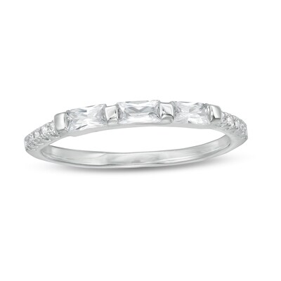 Emerald-Cut Cubic Zirconia Stackable Ring in Sterling Silver - Size 6