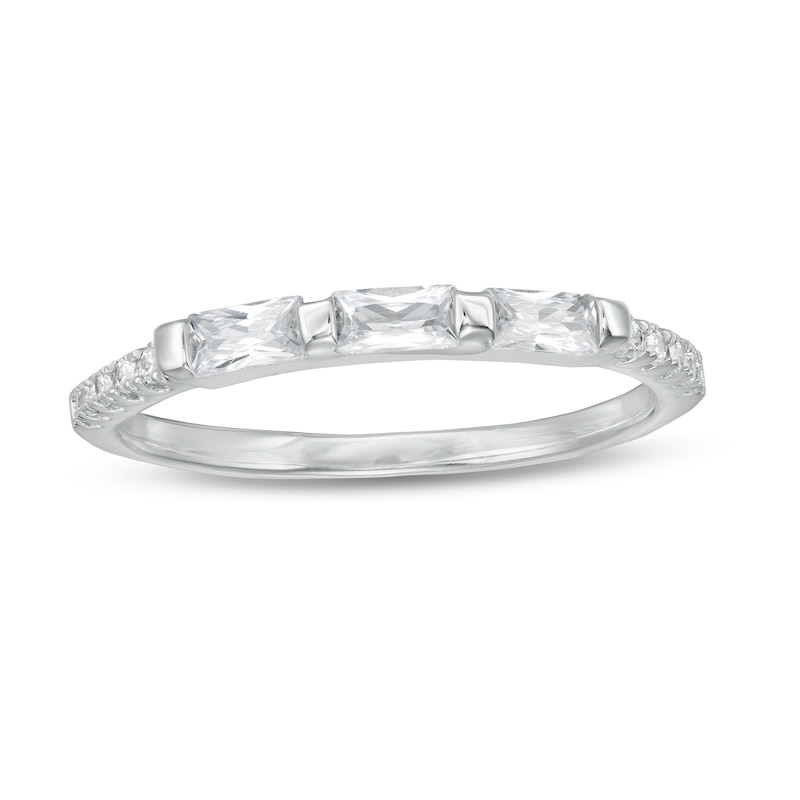Emerald-Cut Cubic Zirconia Stackable Ring in Sterling Silver - Size 6