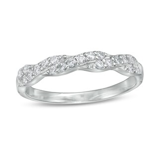 Cubic Zirconia Double Row Braid Ring in Sterling Silver - Size 6