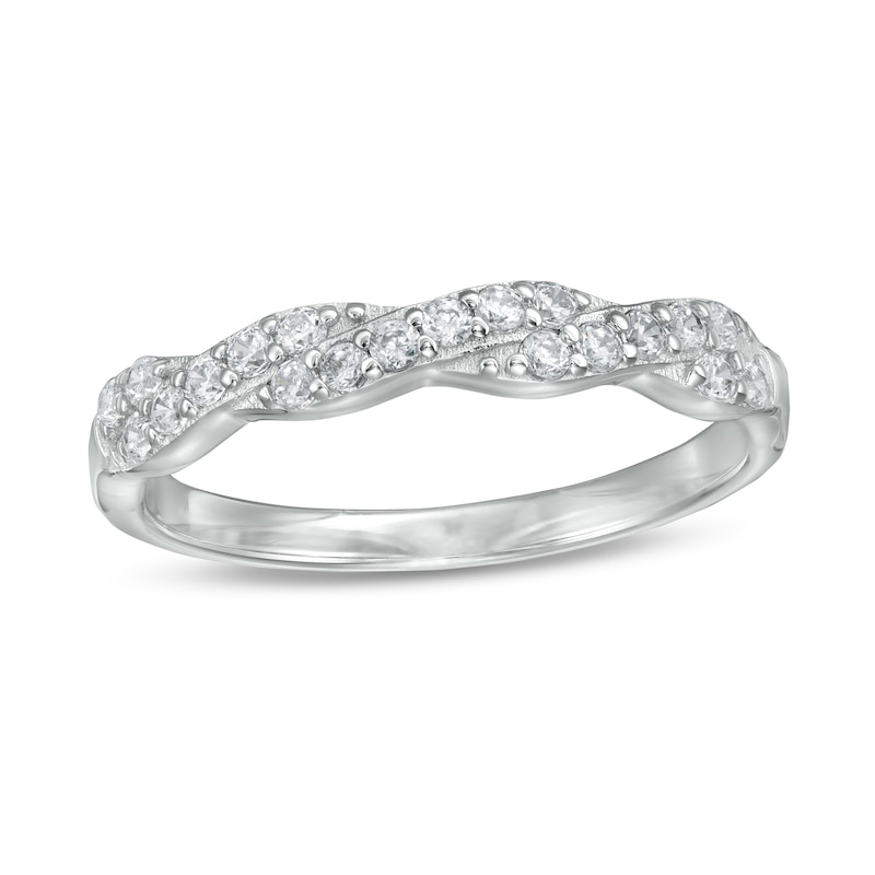 Cubic Zirconia Double Row Braid Ring in Sterling Silver - Size 6