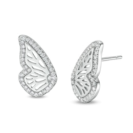 Cubic Zirconia Butterfly Wing Stud Earrings in Solid Sterling Silver