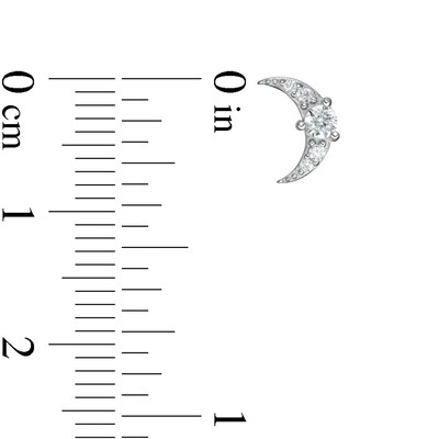Solid Sterling Silver CZ Crescent Moon Studs