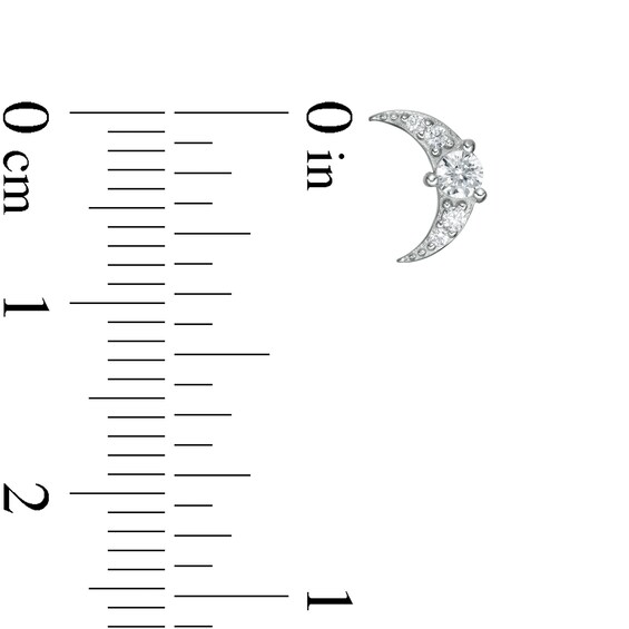Solid Sterling Silver CZ Crescent Moon Studs