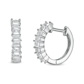 Baguette Cubic Zirconia Huggie Hoop Earrings in Sterling Silver