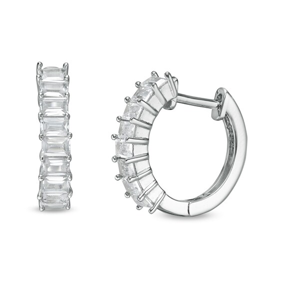 Baguette Cubic Zirconia Huggie Hoop Earrings in Sterling Silver