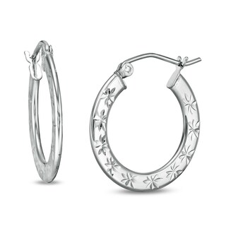 20mm Diamond-Cut Flower Profile Hoop Earrings in Sterling Silver