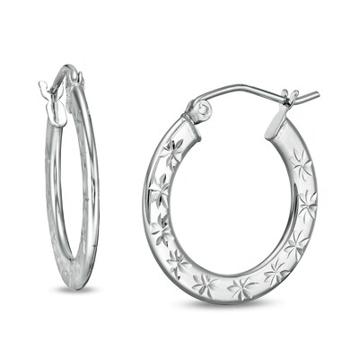 20mm Diamond-Cut Flower Profile Hoop Earrings in Sterling Silver