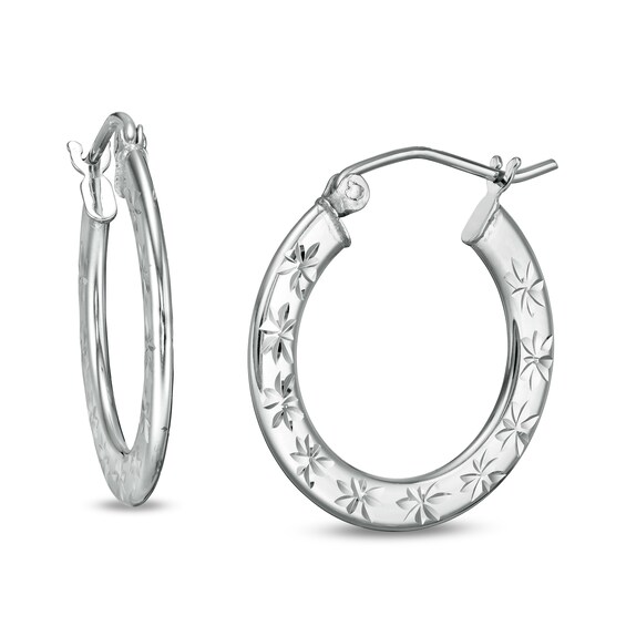 20mm Diamond-Cut Flower Profile Hoop Earrings in Sterling Silver