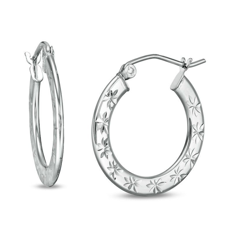 20mm Diamond-Cut Flower Profile Hoop Earrings in Sterling Silver