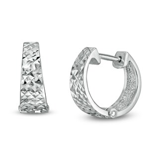 Made in Italy 14mm Diamond-Cut Pyramid Huggie Hoop Earrings in Sterling Silver