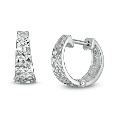 Made in Italy 14mm Diamond-Cut Pyramid Huggie Hoop Earrings in Sterling Silver