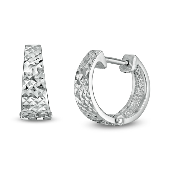 Made in Italy 14mm Diamond-Cut Pyramid Huggie Hoop Earrings in Sterling Silver