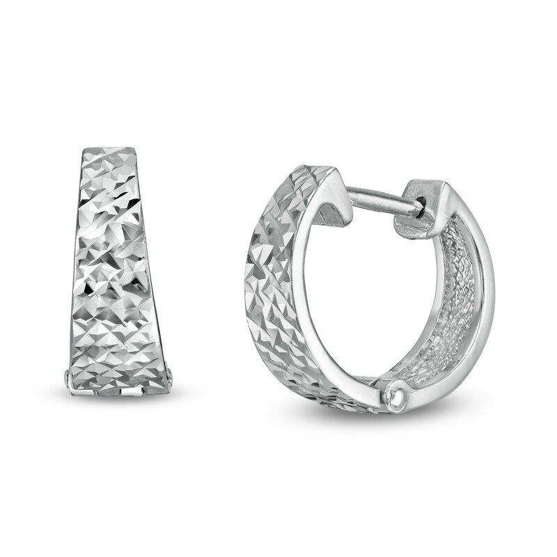 Made in Italy 14mm Diamond-Cut Pyramid Huggie Hoop Earrings in Sterling Silver