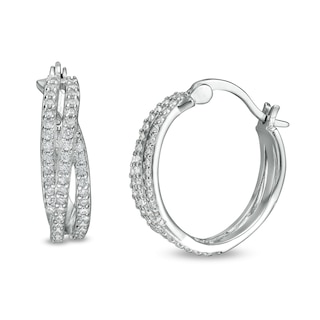Solid Sterling Silver CZ Multi-Row Overlay Hoops