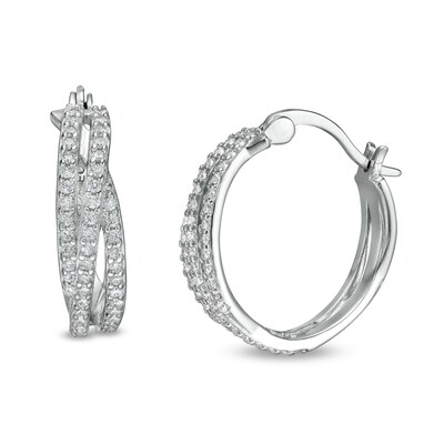 Solid Sterling Silver CZ Multi-Row Overlay Hoops