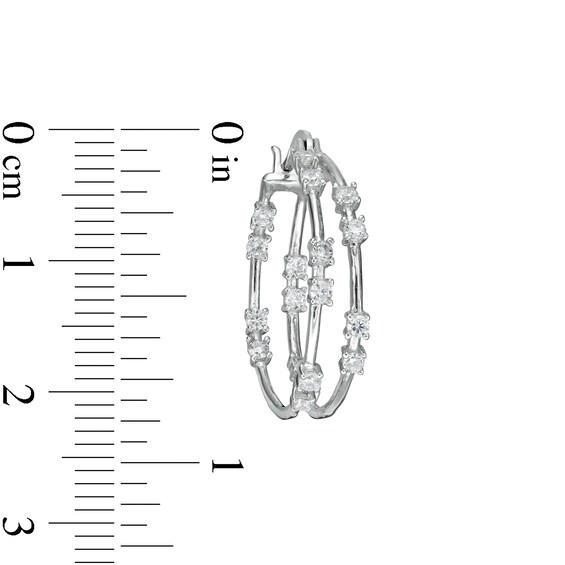 Cubic Zirconia Inside-Out Orbit Double Row Hoop Earrings in Solid Sterling Silver