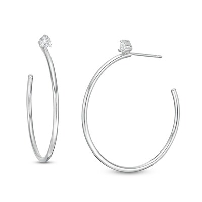 Sterling Silver CZ Solitaire Hoops